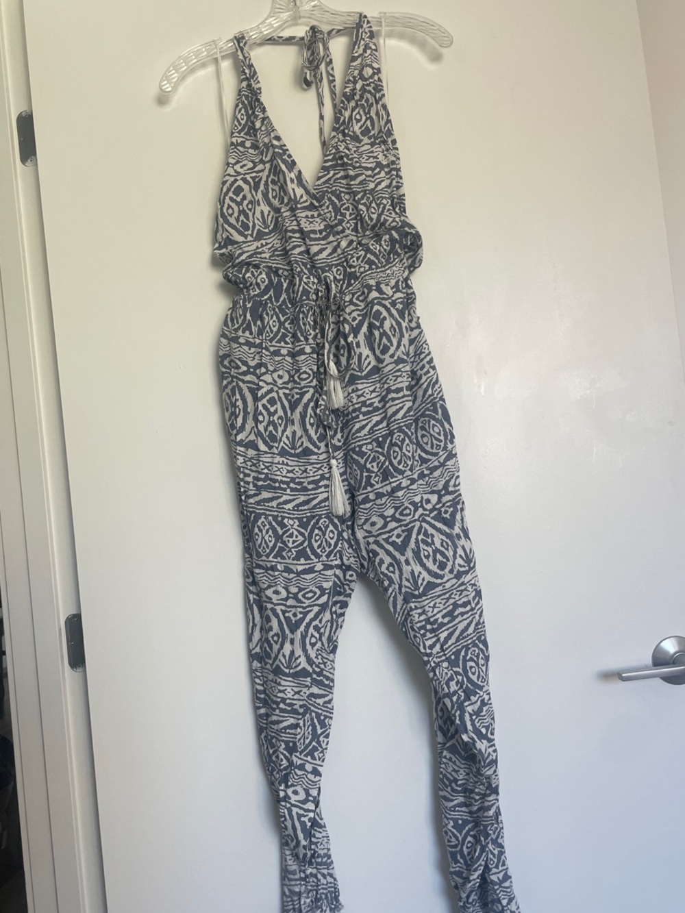 Printed Halter Jumpsuit in Blue & White